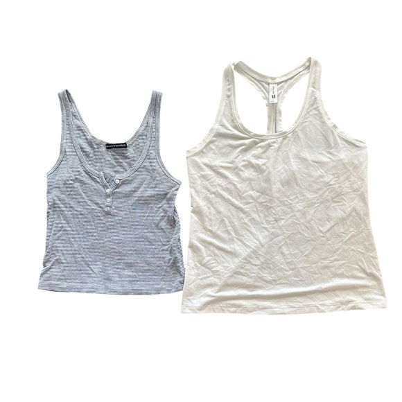 Brandy Melville & All in Motion Tank top 2pct, White & Blue - Picture 1 of 4